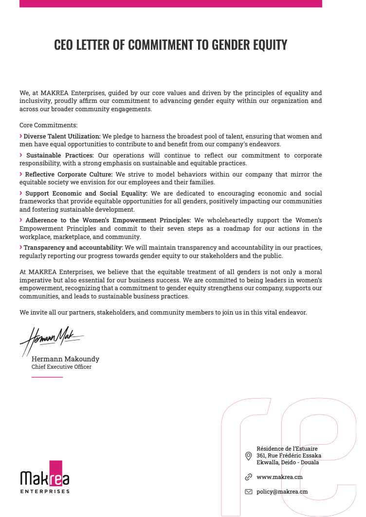 CEO LETTER OF COMMITMENT TO GENDER EQUITY